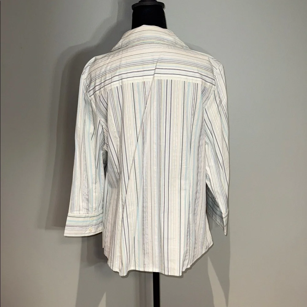 George Women's Striped Blouse - White and Blue shimmery silver stripes - Picture 3 of 10